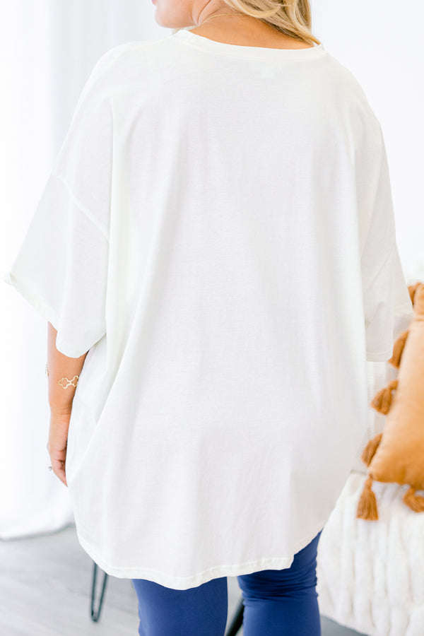 Chic Soul plus size clothing, white short sleeve boyfriend tee with 
