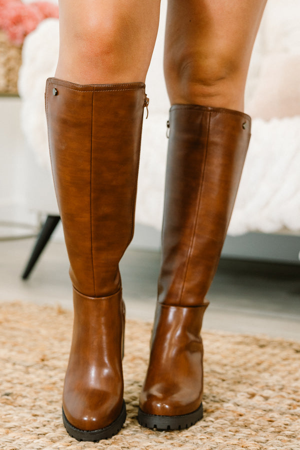 Chic Soul plus size clothing, brown wide calf boots with block heel