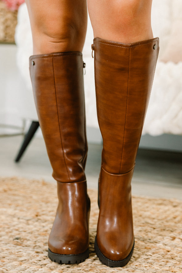 Chic Soul plus size clothing, brown wide calf boots with block heel