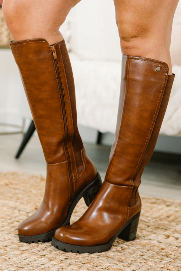 Chic Soul plus size clothing, brown wide calf boots with block heel