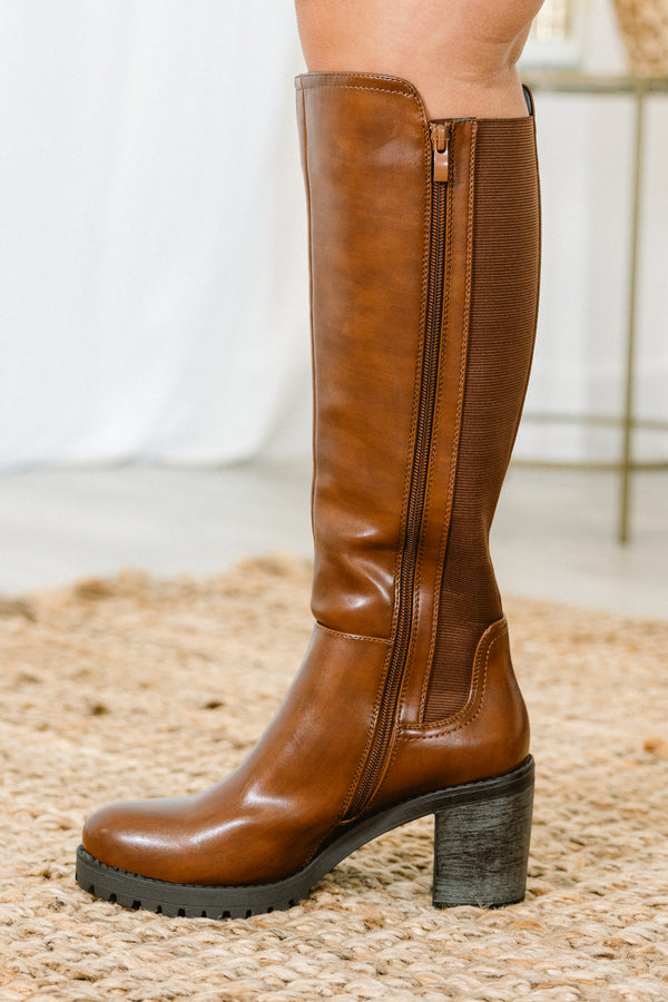 Chic Soul plus size clothing, brown wide calf boots with block heel