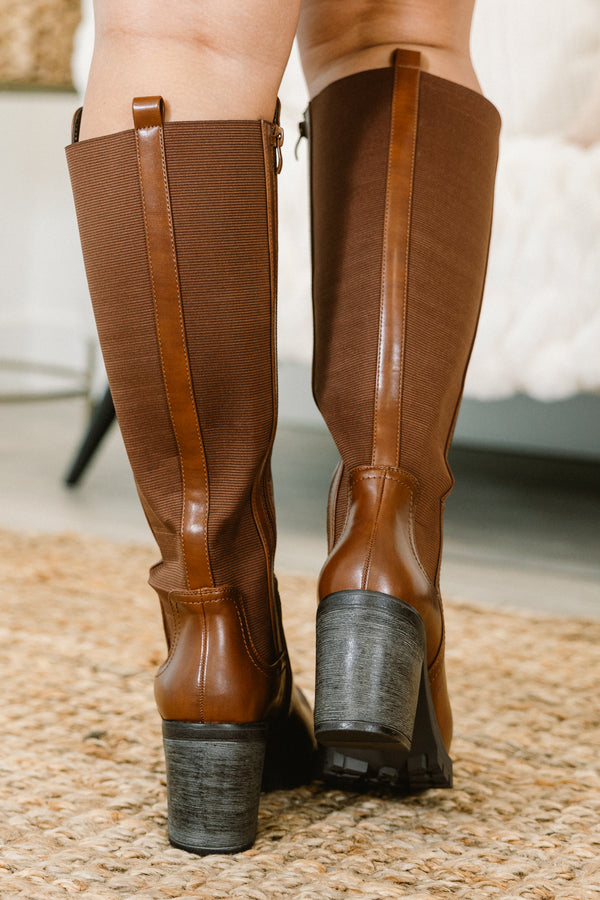 Chic Soul plus size clothing, brown wide calf boots with block heel