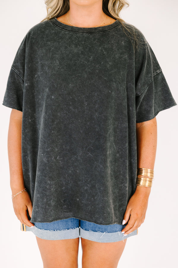 Plus Size oversized ash black mineral wash t-shirt with short sleeves and a crew neckline.