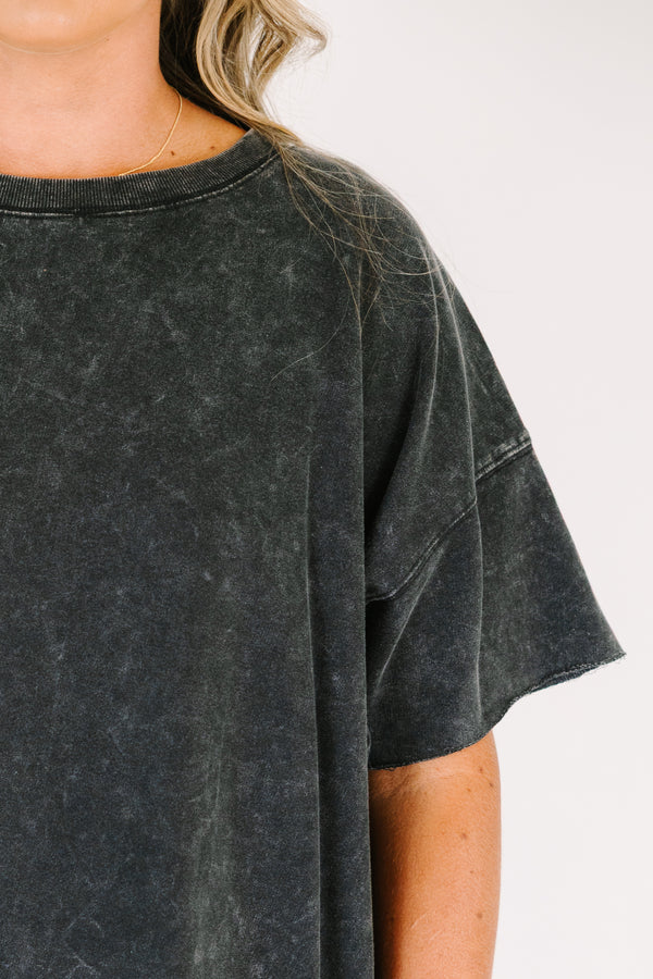 Plus Size oversized ash black mineral wash t-shirt with short sleeves and a crew neckline.
