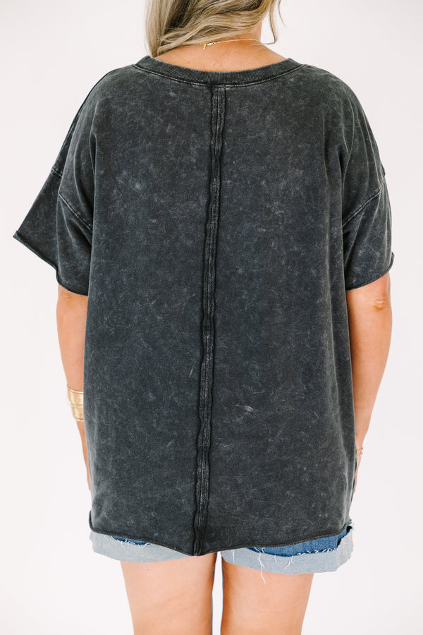 Plus Size oversized ash black mineral wash t-shirt with short sleeves and a crew neckline.
