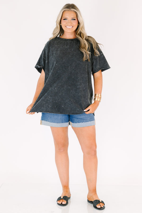Plus Size oversized ash black mineral wash t-shirt with short sleeves and a crew neckline.