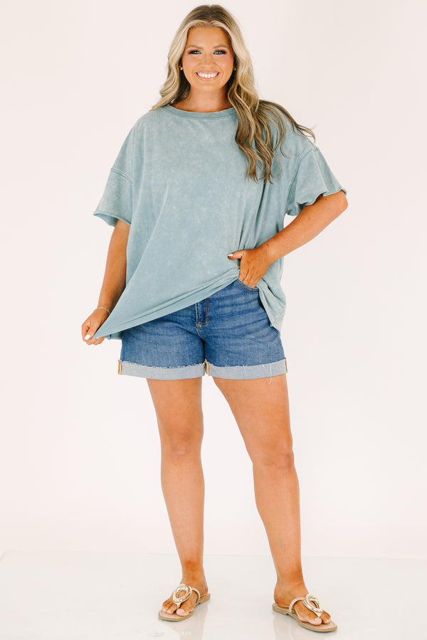 Plus Size ash blue mineral wash oversized t-shirt with a crew neck and drop shoulder sleeves.