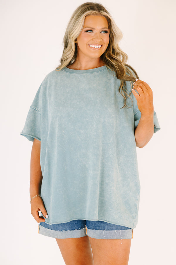Plus Size ash blue mineral wash oversized t-shirt with a crew neck and drop shoulder sleeves.
