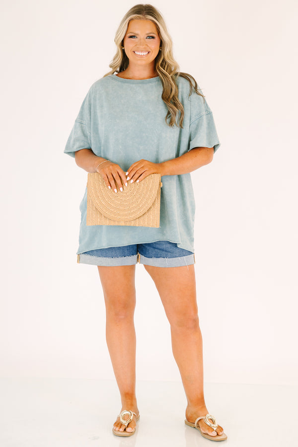 Plus Size ash blue mineral wash oversized t-shirt with a crew neck and drop shoulder sleeves.
