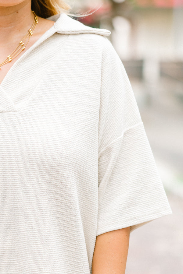 Chic Soul Plus size clothing, Taupe  short sleeve top that has a cuff at the bottom of the top and a collar 