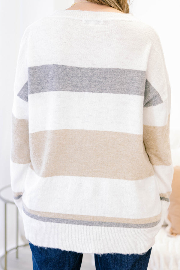 Chic Soul plus size clothing, cream color block long sleeve sweater