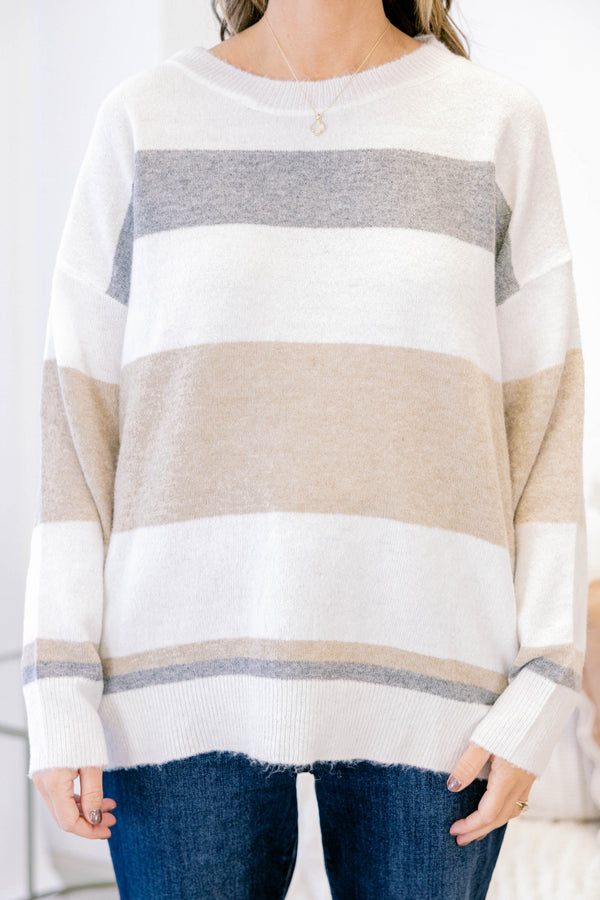 Chic Soul plus size clothing, cream color block long sleeve sweater