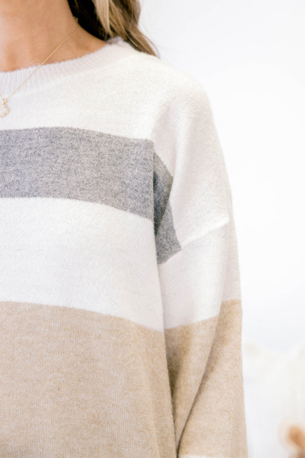 Chic Soul plus size clothing, cream color block long sleeve sweater