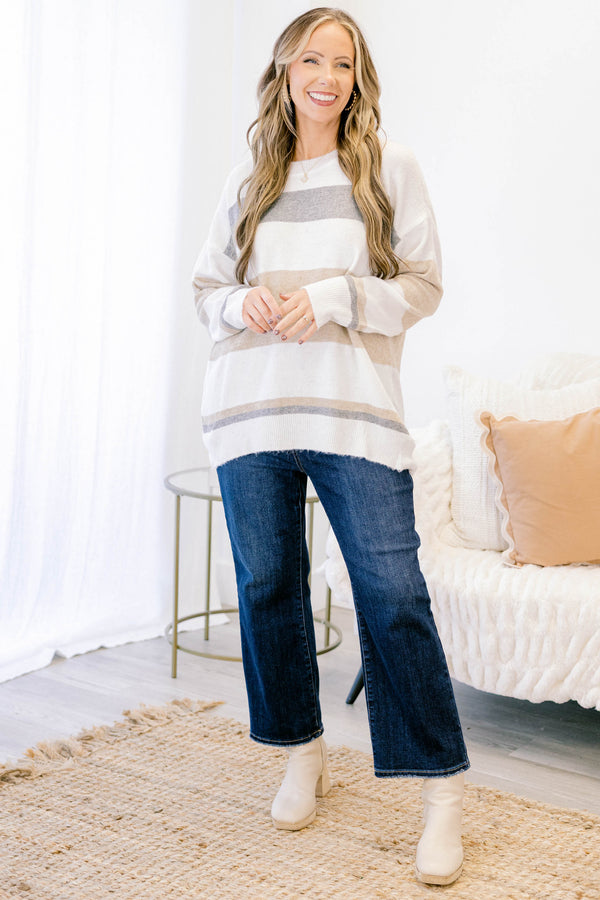 Chic Soul plus size clothing, cream color block long sleeve sweater