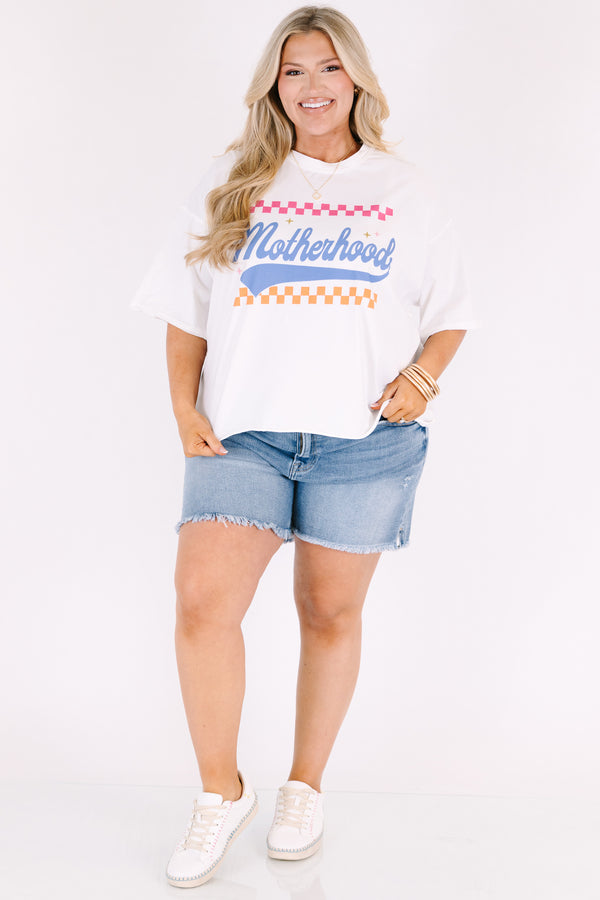 Chic Soul plus size clothing, white cropped graphic tee with the word 