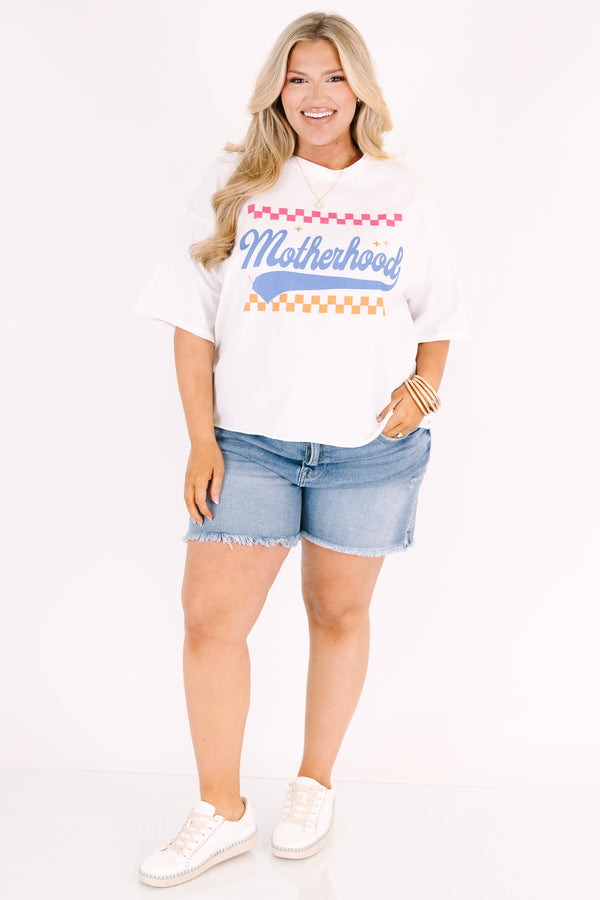 Chic Soul plus size clothing, white cropped graphic tee with the word 