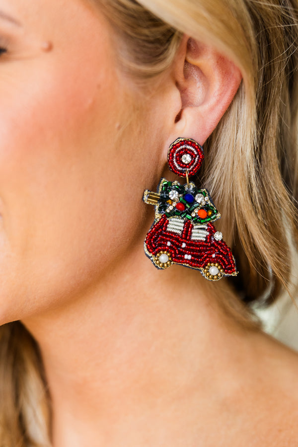 Ride For The Holidays Earrings, Red
