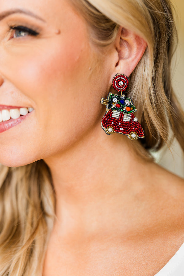 Ride For The Holidays Earrings, Red