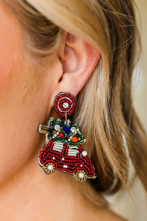 Ride For The Holidays Earrings, Red