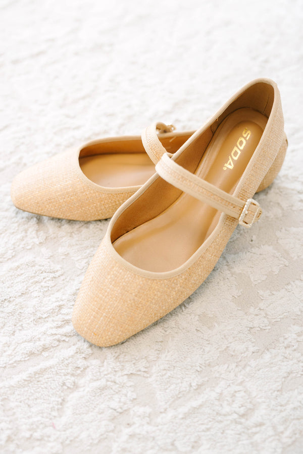 Natural woven Mary Jane flats with adjustable straps