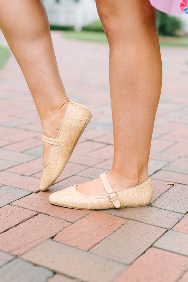Natural woven Mary Jane flats with adjustable straps