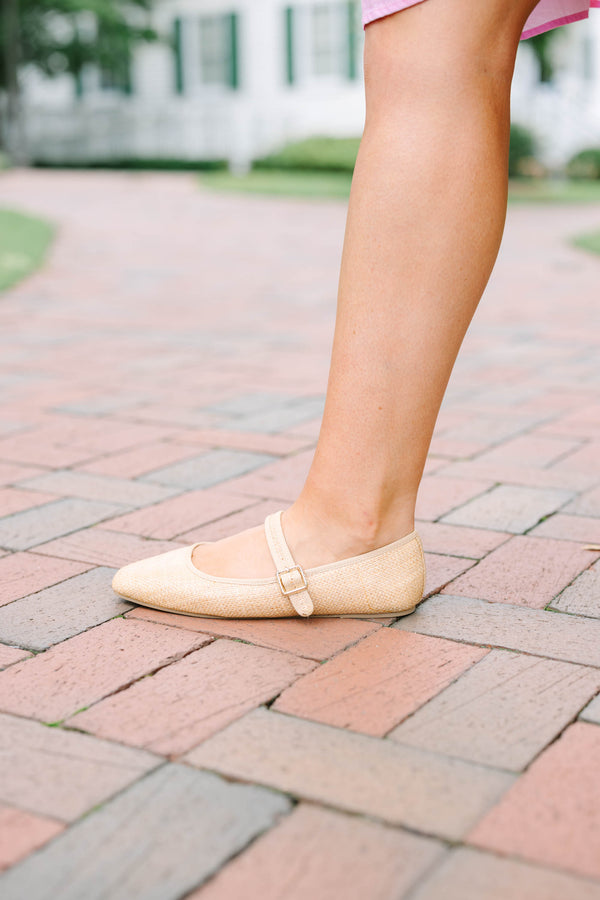 Natural woven Mary Jane flats with adjustable straps