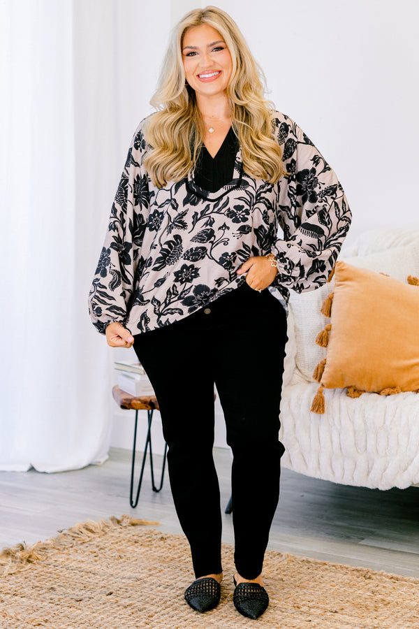 Chic Soul plus size clothing, black straight leg jeans with four buttons and front pockets 