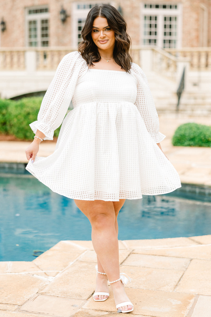 long sleeve babydoll dress white FRONT TIE RUFFLED LONG SLEEVE MINI BABYDOLL DRESS