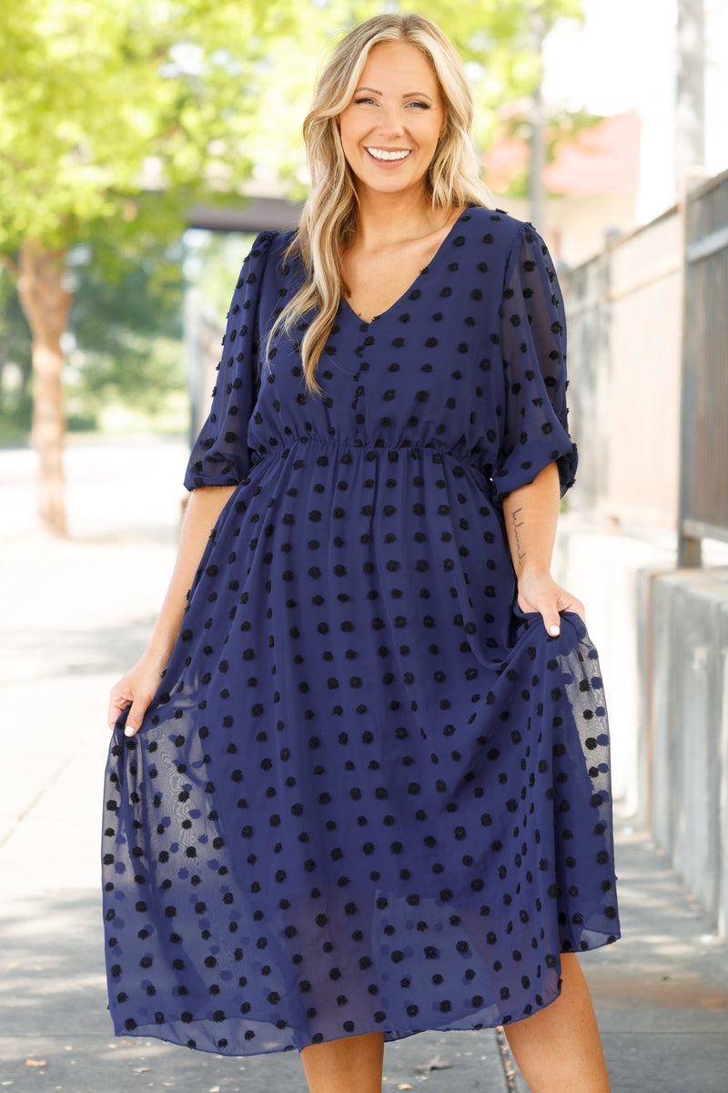 Maxi Dress Navy Blue Polka Dot Dress Plus Size Women's Sail On By Dress, Blue Size: 1x By Chic Soul Maxi Dress Navy Blue Polka Dot Dress Plus Size Women's Sail On By Dress, Blue Size: 1x By Chic Soul