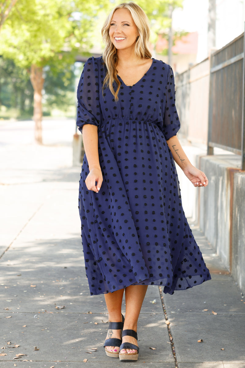 navy blue swiss dot dress Swiss Dot Tie Neck Sleeveless Dress