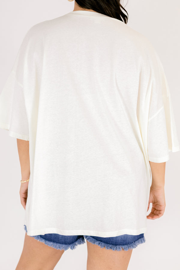 Chic Soul plus size clothing, ivory over sized boyfriend tee with 