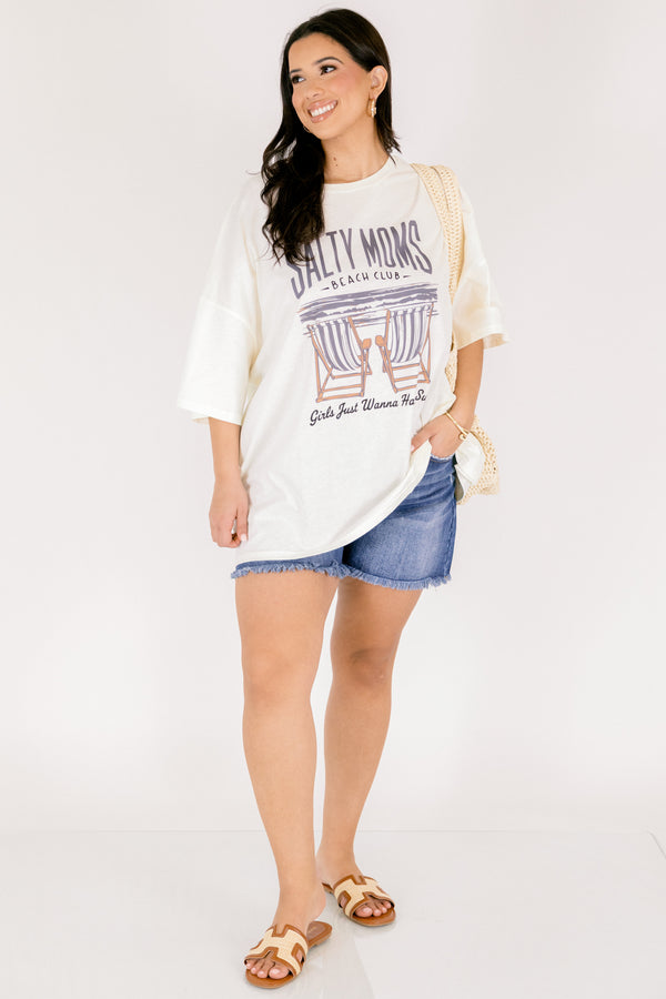 Chic Soul plus size clothing, ivory over sized boyfriend tee with 