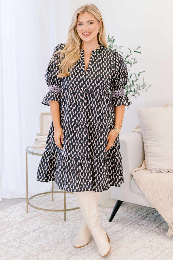 Chic Soul plus size clothing, black dress with block print