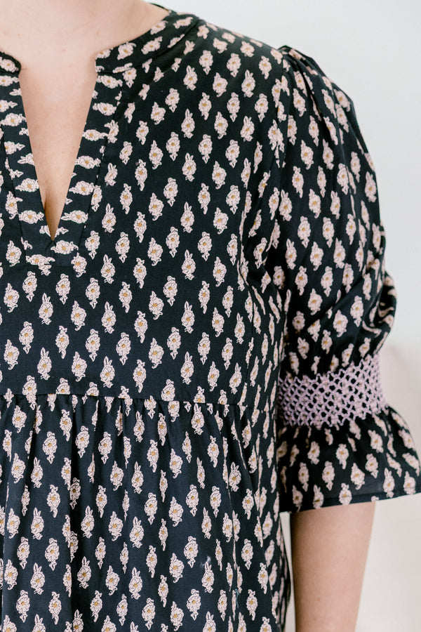 Chic Soul plus size clothing, black dress with block print
