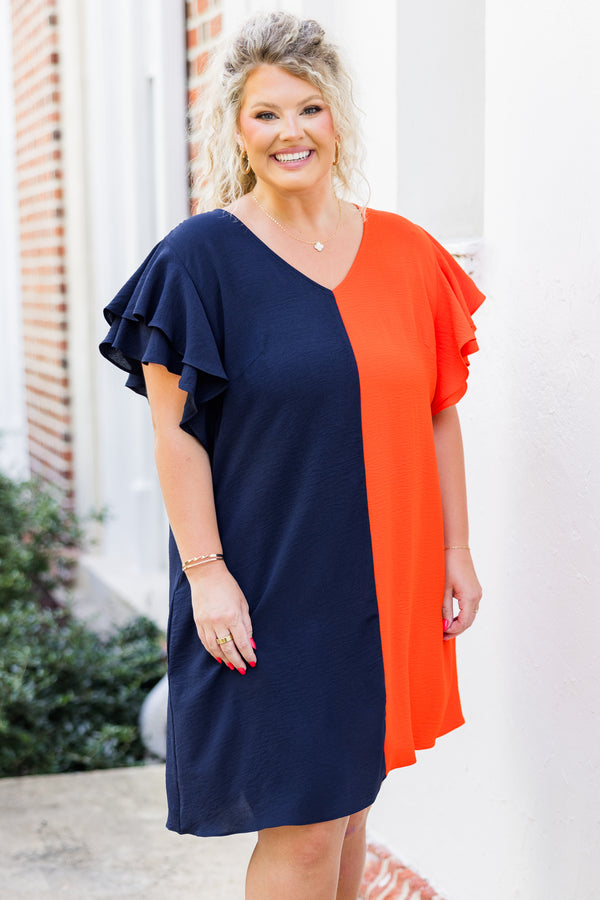 Saturday Best Dress, Navy-Orange