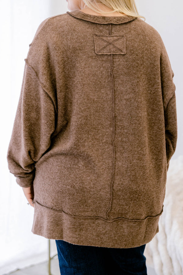 Chic Soul plus size clothing, brow long sleeve casual crewneck sweater