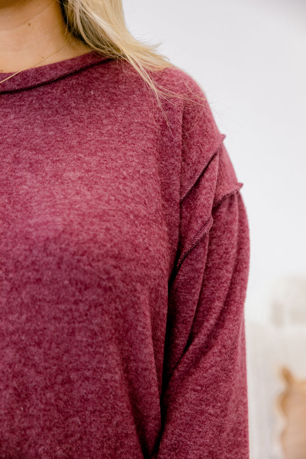 Chic Soul plus size clothing, wine red long sleeve relaxed fit sweater