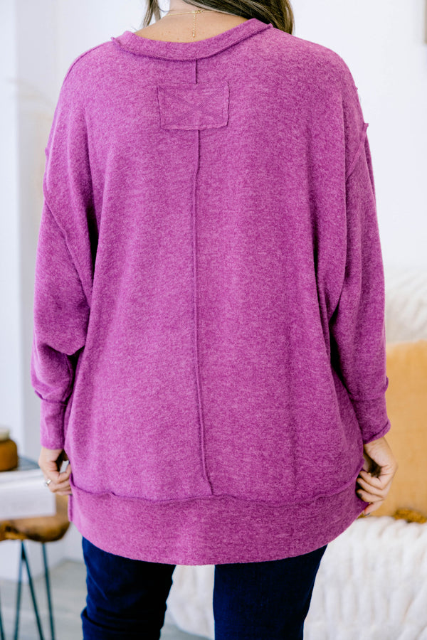Chic Soul plus size clothing, light plum long sleeve crewneck sweater top