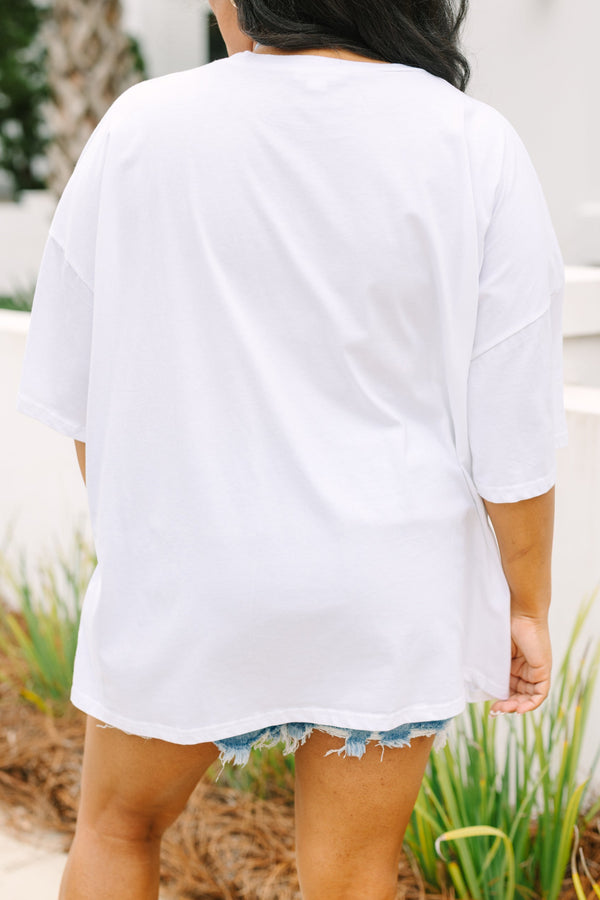 Chic Soul plus size clothing, white boyfriend tee with light blue seashell graphics