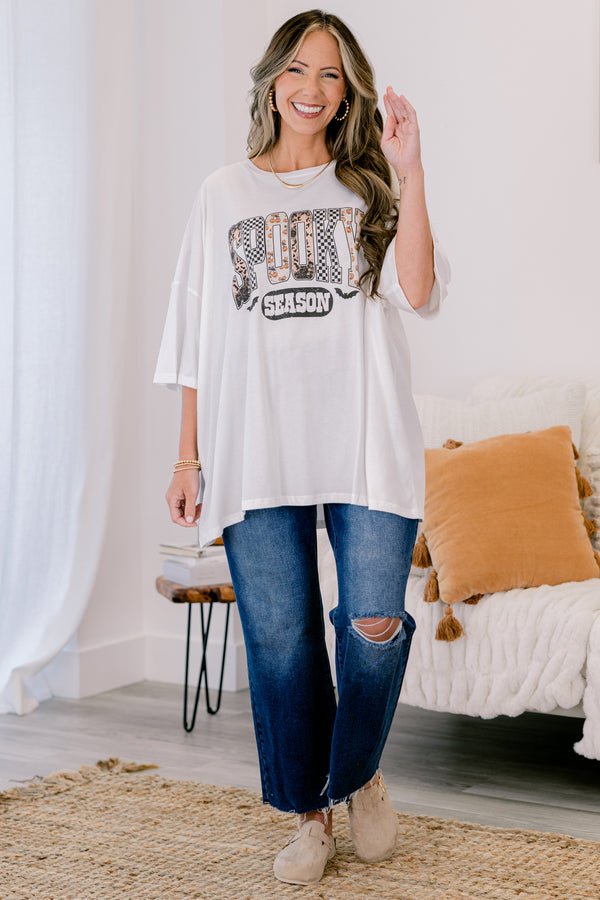 Chic Soul plus size clothing, white boyfriend tee with 