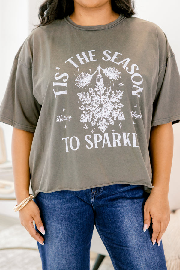 Chic Soul plus size clothing, charcoal grey slightly cropped tee with 