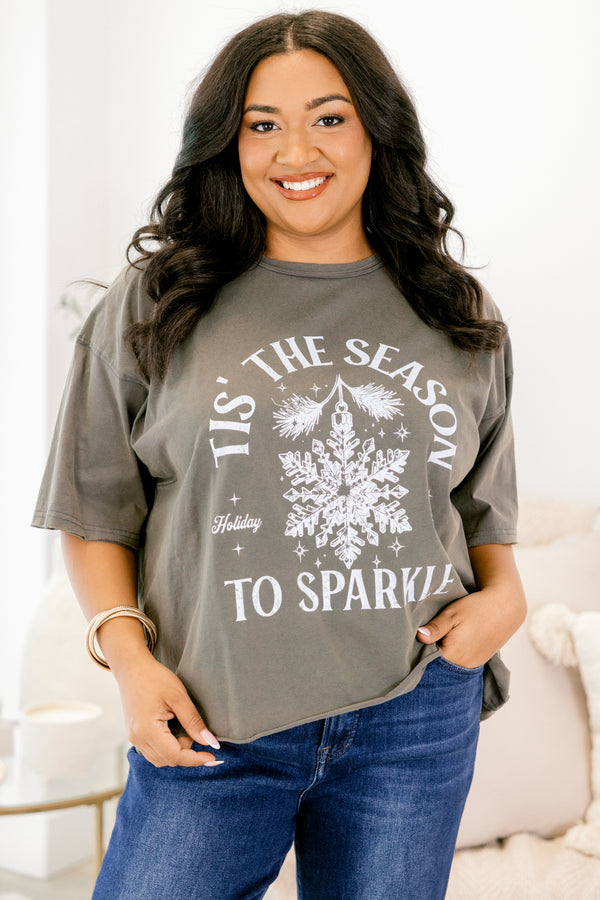 Chic Soul plus size clothing, charcoal grey slightly cropped tee with 