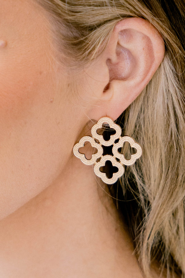 Chic Soul plus size clothing, gold clover shaped statement earrings