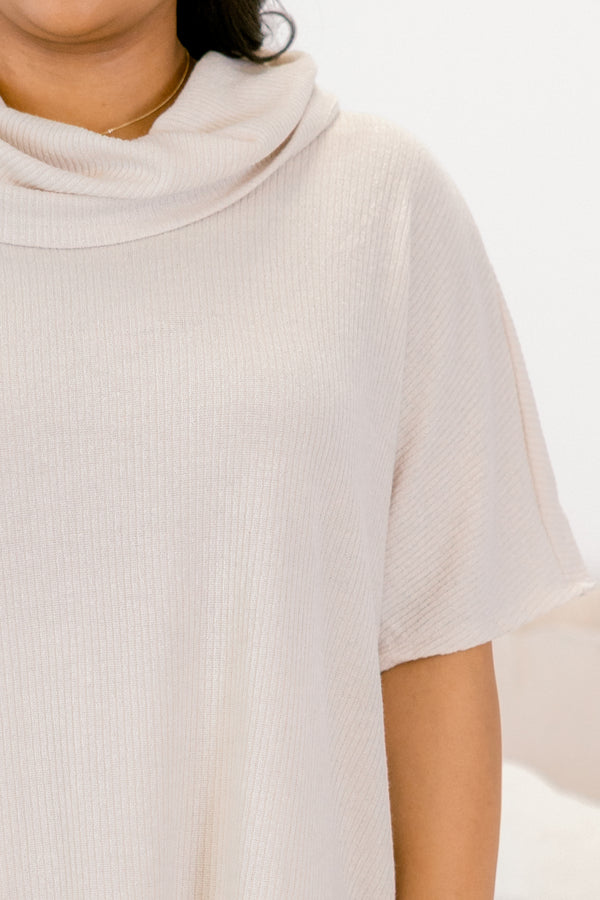 Chic Soul plus size clothing, oatmeal cowl neck short sleeve sweater top and straight leg flowy pants matching set