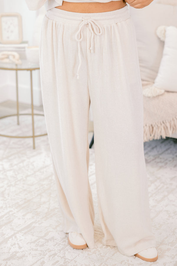 Chic Soul plus size clothing, oatmeal cowl neck short sleeve sweater top and straight leg flowy pants matching set