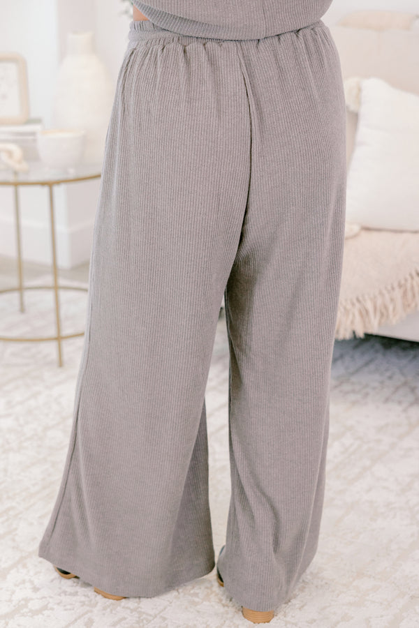 Chic Soul plus size clothing, heather gray short sleeve cowl neck top and flowy pants set