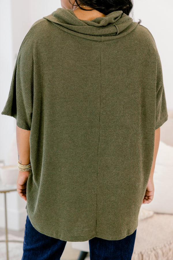 Chic Soul plus size clothing, olive green turtle neck short sleeve sweater top and straight leg flowy pants matching set