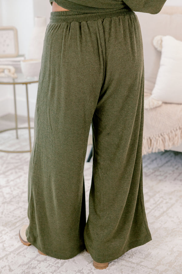 Chic Soul plus size clothing, olive green turtle neck short sleeve sweater top and straight leg flowy pants matching set