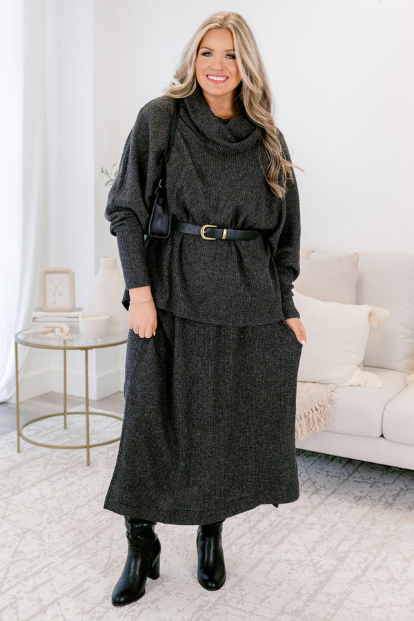 Chic Soul plus size clothing, black turtle neck chunky sweater and maxi dress set