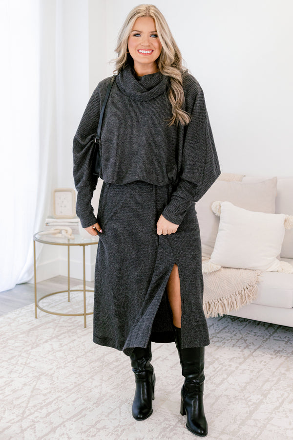 Chic Soul plus size clothing, black turtle neck chunky sweater and maxi dress set